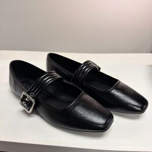 Black Buckle Strap Mary Jane Flats